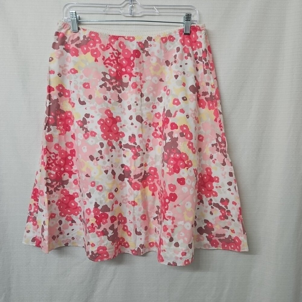 Kenneth Cole Women’s Size 12 A-Line Midi Skirt Pink Floral Cotton Fairy Barbie